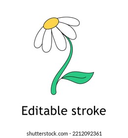 Chamomile retro flower sticker. Funky psychedelic hippie camomile - isolated vector