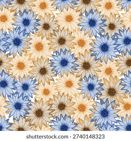Chamomile romantic vector repeat pattern. Camomile daisy bloom with transparent petals. Doodle garden flowers vector wallpaper. Adorable floral rapport.