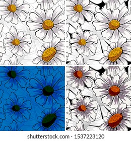 Chamomile seamless for decoration design. Floral botanical print. White daisy chamomile. Vector floral pattern. Flower seamless pattern