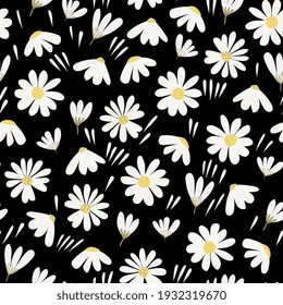 chamomile seamless pattern. Cute floral background with white flowers in doodle style