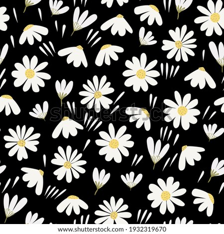 chamomile seamless pattern. Cute floral background with white flowers in doodle style