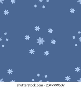 Chamomile seamless pattern. Flower background with white daisies on blue. Pattern for textiles, fabrics, bed linen, wallpaper. Decorative floral print for design with chamomile and daisies. Vector