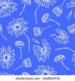 chamomile seamless pattern graphics flowers elements bud nature outline vector wallpaper colored print background