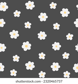 Chamomile seamless pattern. Hand-drawn flowers.  Simple beautiful floral design. Vector pattern on a dark background. Universal style. Perfect for any designs and ideas
