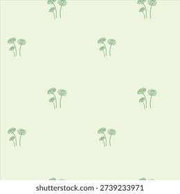 Chamomile Seamless Pattern – Minimal Green Floral Line Art Background