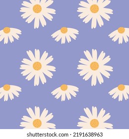 Chamomile seamless pattern, petals, herbs, plants, daisy. Blooming flowers, floral design, texture, background, wallpapers, endless ornament, repeating print for decoration, wedding invitation. Vector
