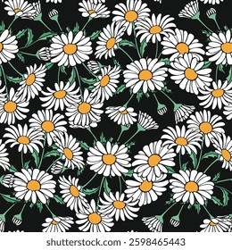 Chamomile seamless pattern. Vector background.