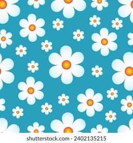 Chamomile seamless pattern, vector floral print in naive style.