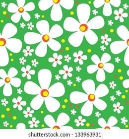 chamomile seamless vector on green background