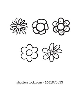 Kamille. Set aus Kamillenblumen. Vektorillustration Freehand Zeichnung. Lineare Illustration von Blumen.