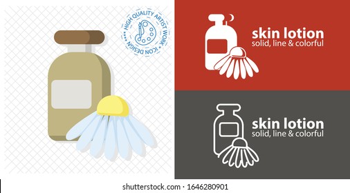 chamomile skin lotion flat icon. line icon