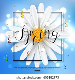 Chamomile spring flower on blue background. Vector illustration