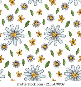 Patrón fluido del verano de Chamomile. Colorida ilustración vectorial dibujada a mano. Diseño botánico
