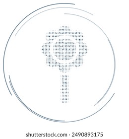 The chamomile symbol filled with dark blue dots. Pointillism style. Vector illustration on white background
