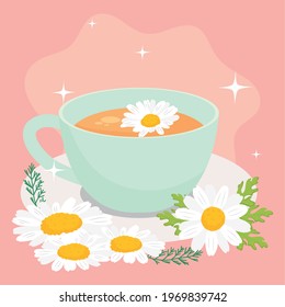 chamomile tea cup and flowers illustration