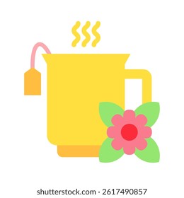 Chamomile Tea flat color, mini illustration icon, related to relaxation, spa, wellness and more. Vector EPS 10 for modern concept, print, UI, UX kit, web and app development