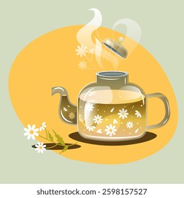 Chamomile tea. Hot tea. Teapot