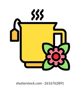 Chamomile Tea outline color, mini illustration icon, related to relaxation, spa, wellness and more. Vector EPS 10 for modern concept, print, UI, UX kit, web and app development
