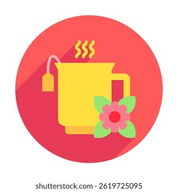 Chamomile Tea rounded flat color, mini illustration icon, related to relaxation, spa, wellness and more. Vector EPS 10 for modern concept, print, UI, UX kit, web and app development