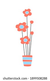 chamomile vase. flowers in a pot. decor for interior vector illustration