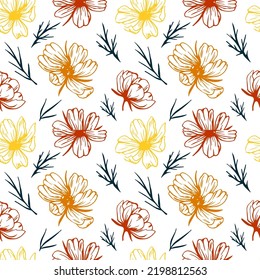 Chamomile vector pattern. Floral fabric print. Multicolored daisies. A color scheme. Summer. Autumn. Seamless floral pattern.