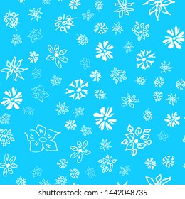 Chamomile vector seamless pattern in sketch style. Seamless floral design. Vector floral print. Abstract flower pattern. Modern design. Hand drawn illustration isolated on blue background.