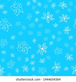 Chamomile vector seamless pattern in sketch style. Seamless floral design. Vector floral print. Abstract flower pattern. Modern design. Hand drawn illustration isolated on blue background.