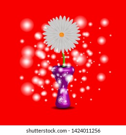 Chamomile in a violet vase on a red background with highlights. Vector graphics.