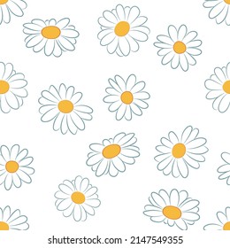 chamomile white flower seamless vector pattern for print
