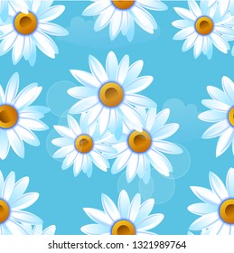 Chamomile white, spring or summer flowers. Seamless pattern. Vector illustration EPS10
