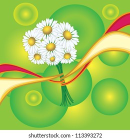 Chamomile with yellow and red ribbon background