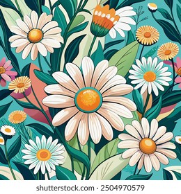 Vector de bordado de manzanillas. Hermosas manzanillas blancas, flores de primavera sobre fondo negro. Plantilla para la ropa, textiles, diseño de la camiseta