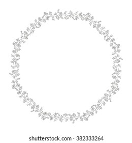 Chamomiles field. Octagonal frame of flowers. Outline drawing.