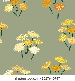 Chamomiles hand drawn seamless pattern. Sketch style. Perfect for textiles, wallpaper, stationery, and nature-inspired projects.