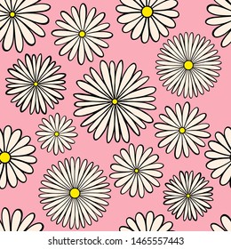 Chamomiles on a pink background. Seamless pattern