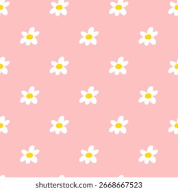 Chamomiles. Seamless pattern. Flat vector illustration on pink background.