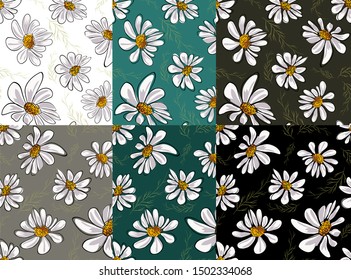 Chamomille in vintage style. Cartoon vector illustration. Abstract repeat background. Floral seamless pattern. Textile design, fabric. Summer vector illustration