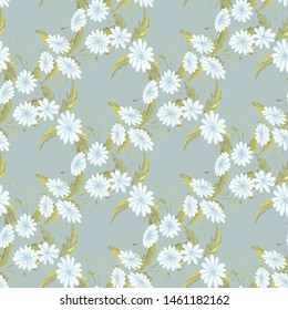 chamomily, ink foliage leaves pattern Collection with chamomile for decorative design. Vector drawing. 