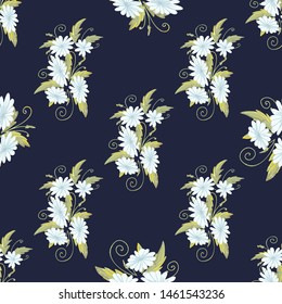 chamomily, ink foliage leaves pattern Collection with chamomile for decorative design. Vector drawing. 