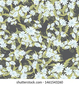 chamomily, ink foliage leaves pattern Collection with chamomile for decorative design. Vector drawing. 