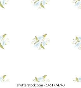 chamomily, ink foliage leaves pattern Collection with chamomile for decorative design. Vector drawing. 