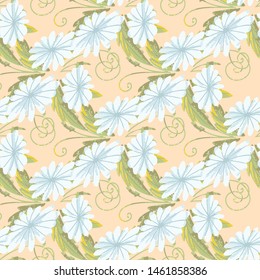 chamomily, ink foliage leaves pattern Collection with chamomile for decorative design. Vector drawing. 