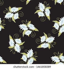 chamomily, ink foliage leaves pattern Collection with chamomile for decorative design. Vector drawing. 