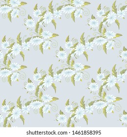 chamomily, ink foliage leaves pattern Collection with chamomile for decorative design. Vector drawing. 