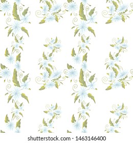 chamomily, ink foliage leaves pattern Collection with chamomile for decorative design. Vector drawing. 