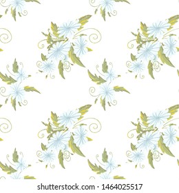 chamomily, ink foliage leaves pattern Collection with chamomile for decorative design. Vector drawing. 