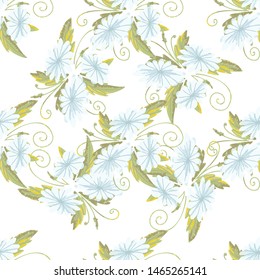 chamomily, ink foliage leaves pattern Collection with chamomile for decorative design. Vector drawing. 