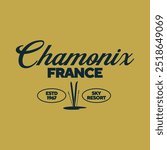 Chamonix, France sky resort  logo. Vintage print for t-shirt. Trendy Hipster design. Vector illustration