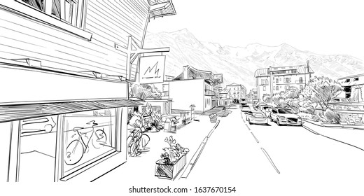 Chamonix Mont Blanc. France. Hand drawn sketch. Vector illustration.