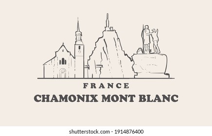 Chamonix mont blanc skyline, france hand drawn sketch